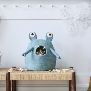 West Elm Playful Blue Monster Creature Felt Bowl Basket- Brand New!
